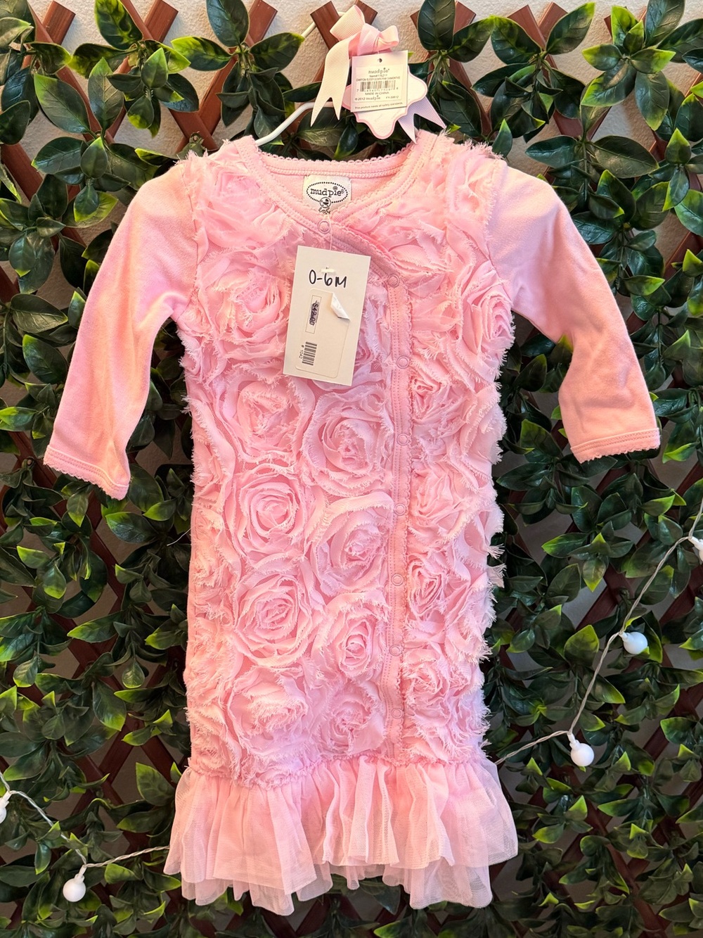 Mud Pie Pink Rosette Ruffle Baby Gown